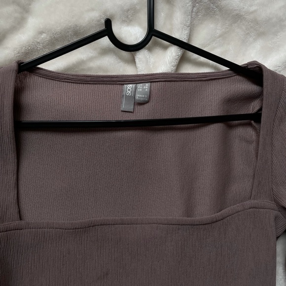Brown Square Neck Long Sleeve Top - Picture 3 of 6